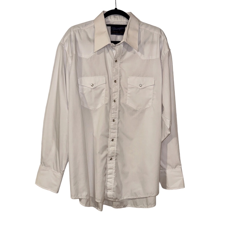 Wrangler Vintage Shirt Men XL 17 1/2-35 X-Long Tails White Pearl Snap
